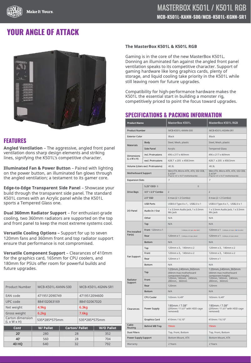 Image de la première page du manuel de l'appareil MasterBox K501L