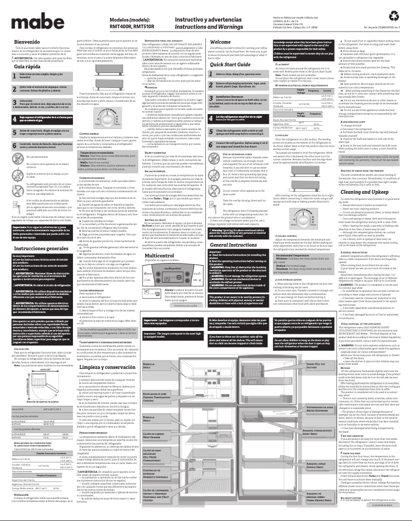 Page n°1 - Manuel utilisateur Mabe RMT510RXMRX0