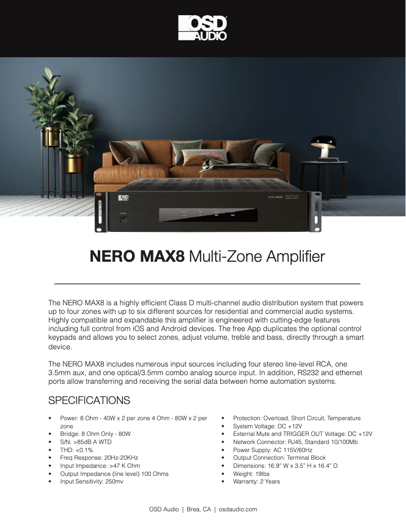 Page 1 de la notice Fiche technique OSD Audio NERO MAX8