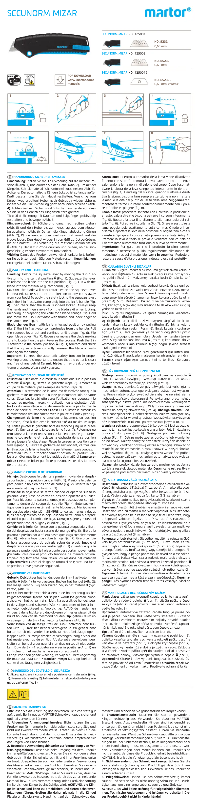 Page n°1 - Manuel utilisateur MARTOR Secunorm Mizar