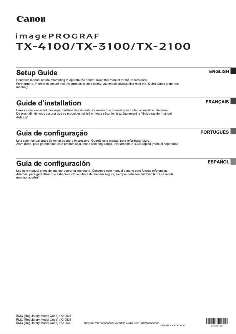 Image de la première page du manuel de l'appareil imagePROGRAF TX-4100