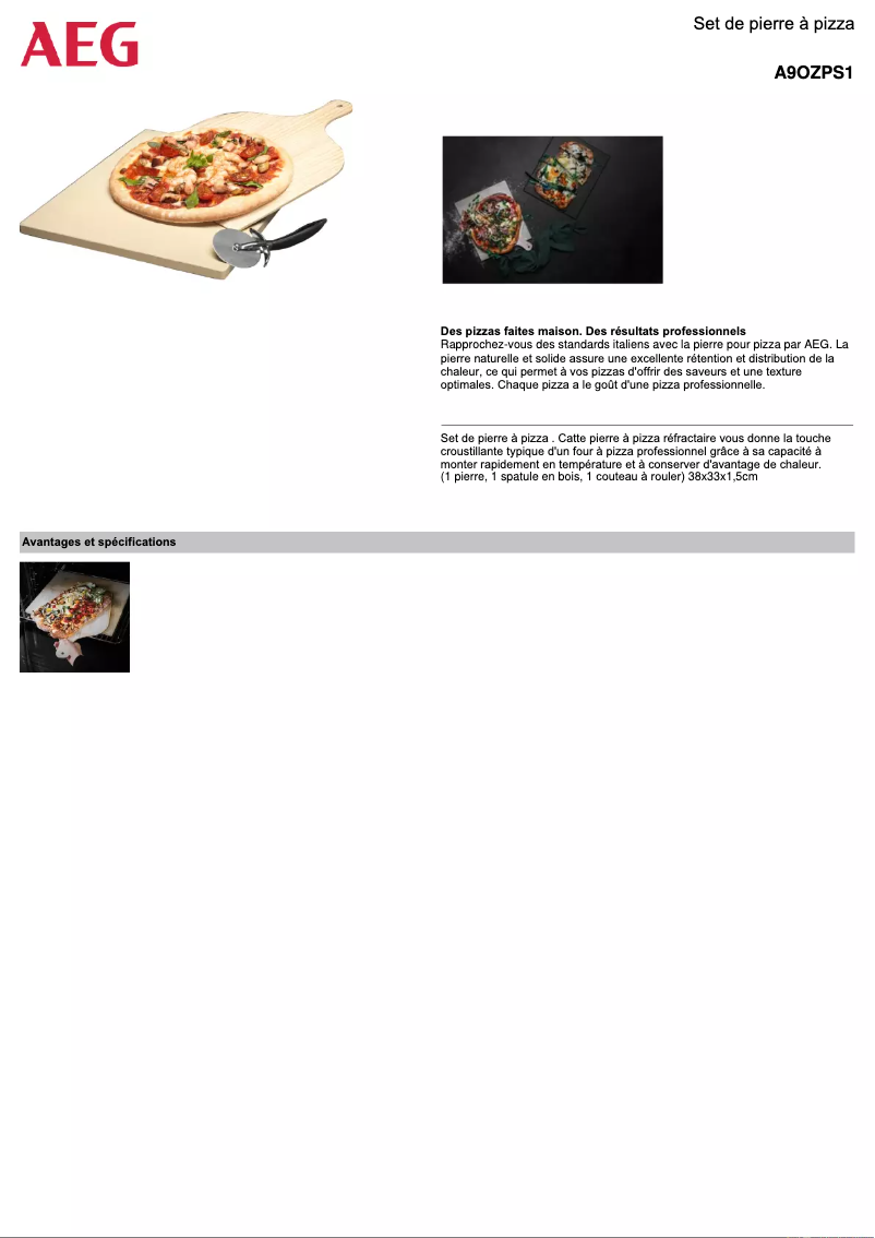 Page 1 de la notice Fiche technique AEG A9OZPS1