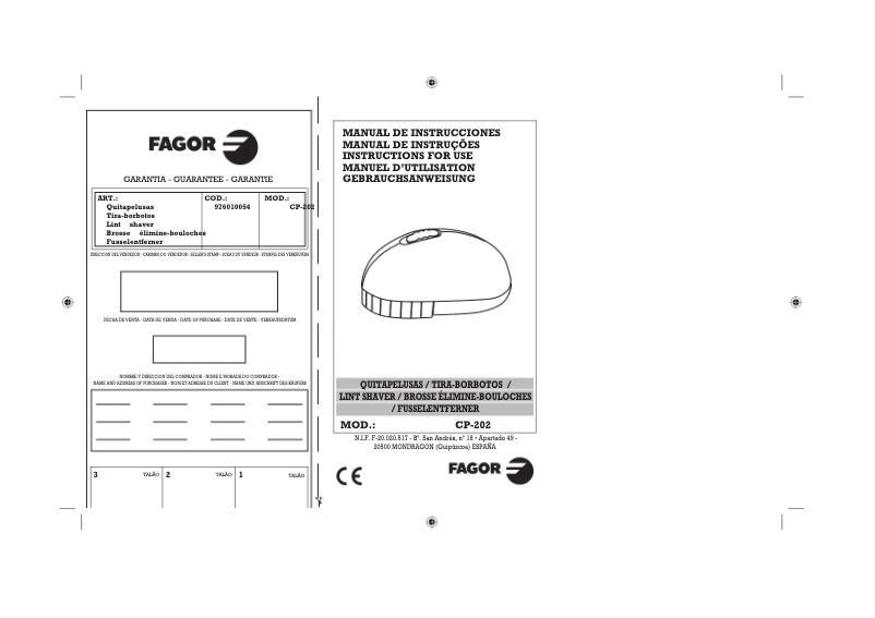 Page 1 de la notice Manuel utilisateur Fagor CP-202