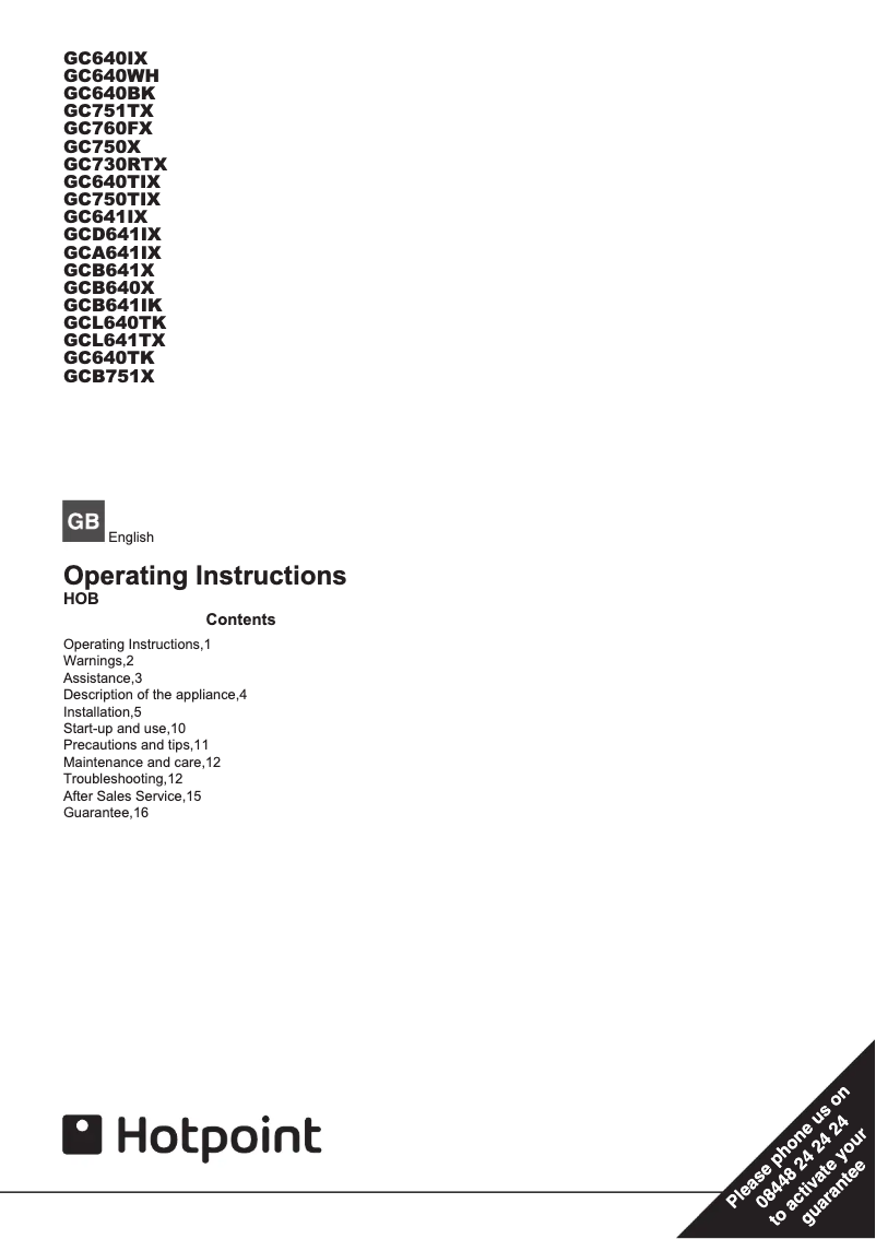 Page n°1 - Manuel utilisateur Hotpoint GC640WH