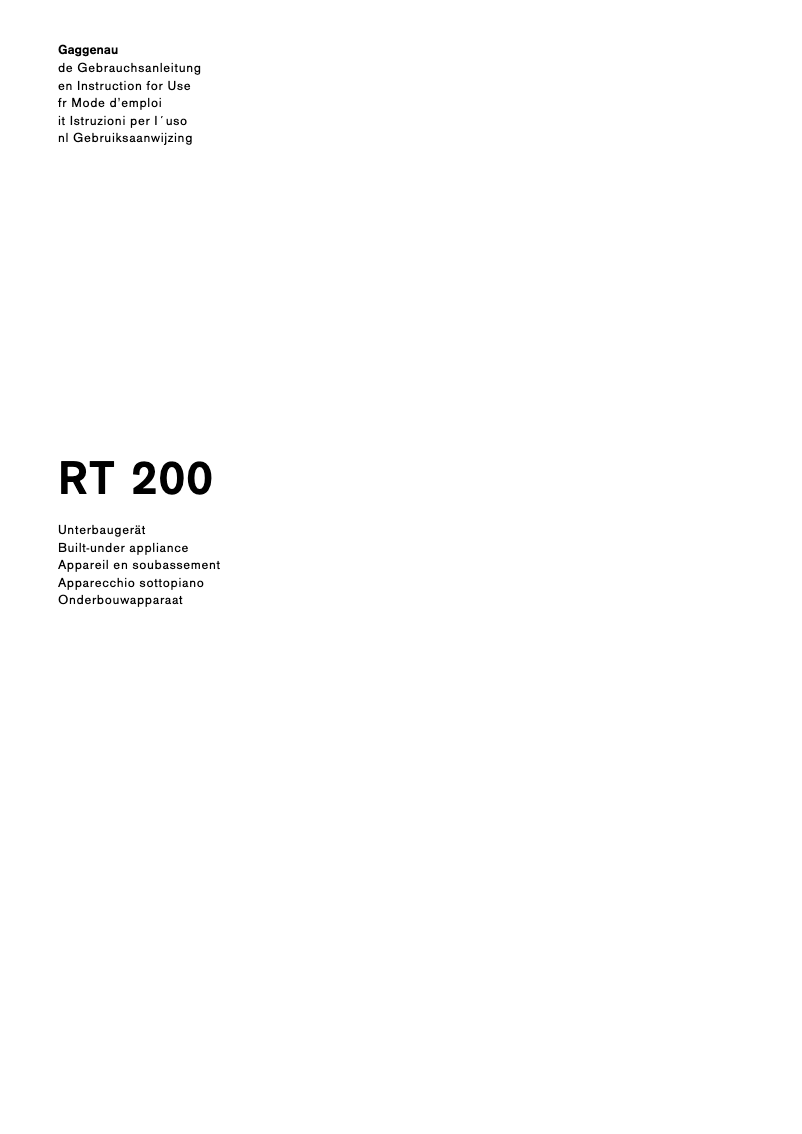 Page n°1 - Manuel utilisateur Gaggenau RT200202