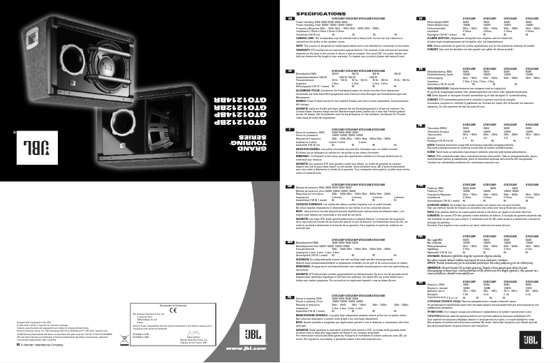 Page 1 de la notice Manuel utilisateur JBL Grand Touring GTO1214BP