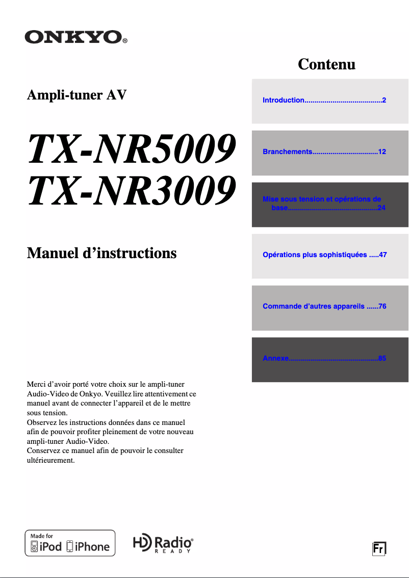 Page 1 de la notice Manuel utilisateur Onkyo TX-NR5009