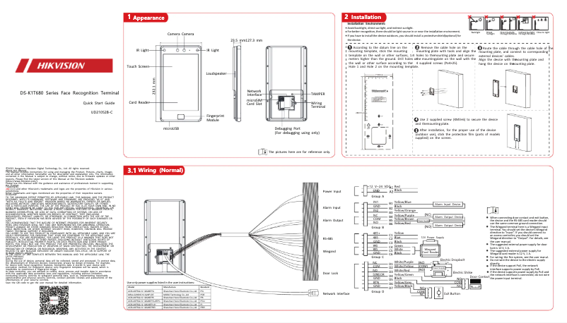 Page 1 de la notice Guide de démarrage rapide Hikvision DS-K1T680DFG