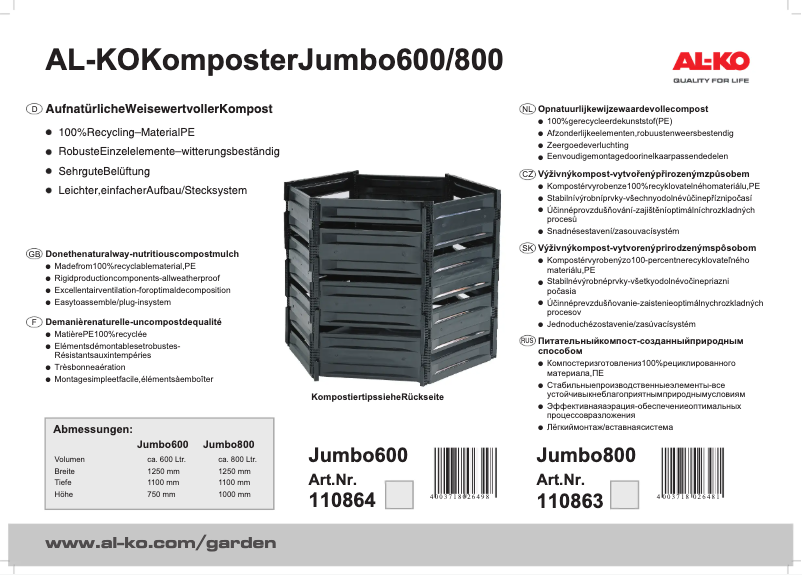 Page 1 de la notice Manuel utilisateur AL-KO Jumbo 800