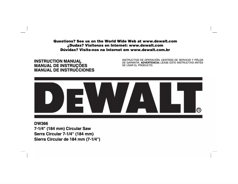 Page 1 de la notice Manuel utilisateur DeWalt DW366