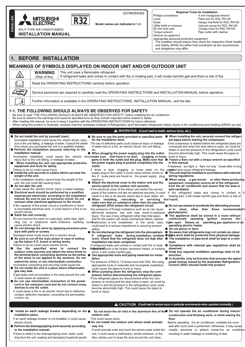Page 1 de la notice Manuel utilisateur Mitsubishi MSY-GW35VFD-A1