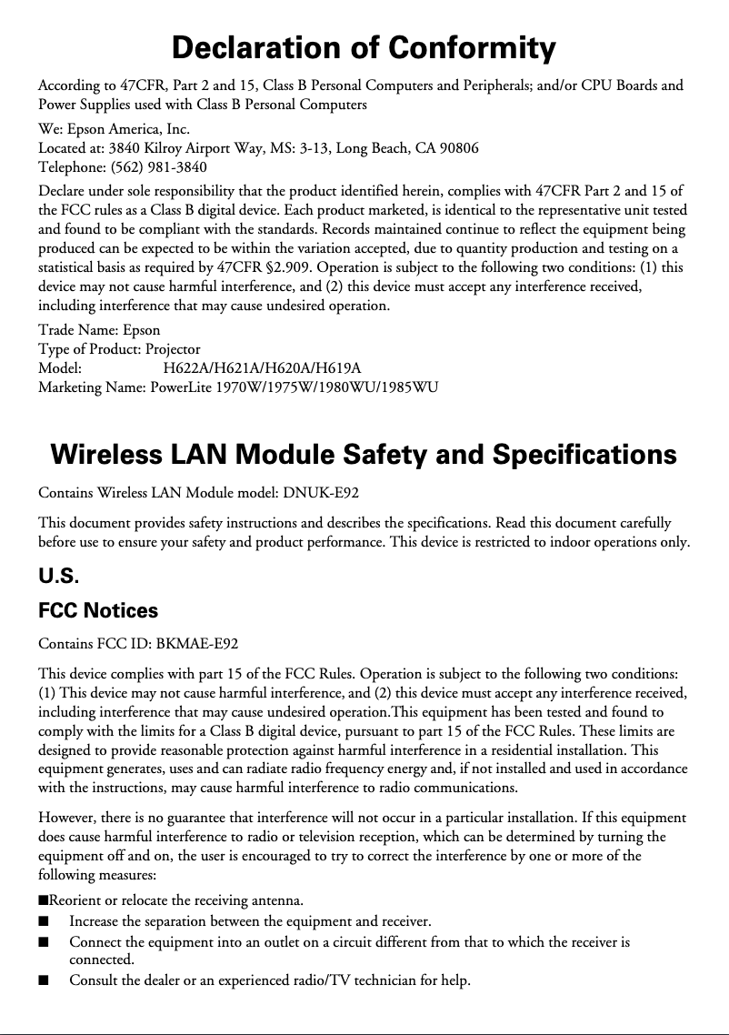 Imagen de la primera página del manual del dispositivo PowerLite 1985WU