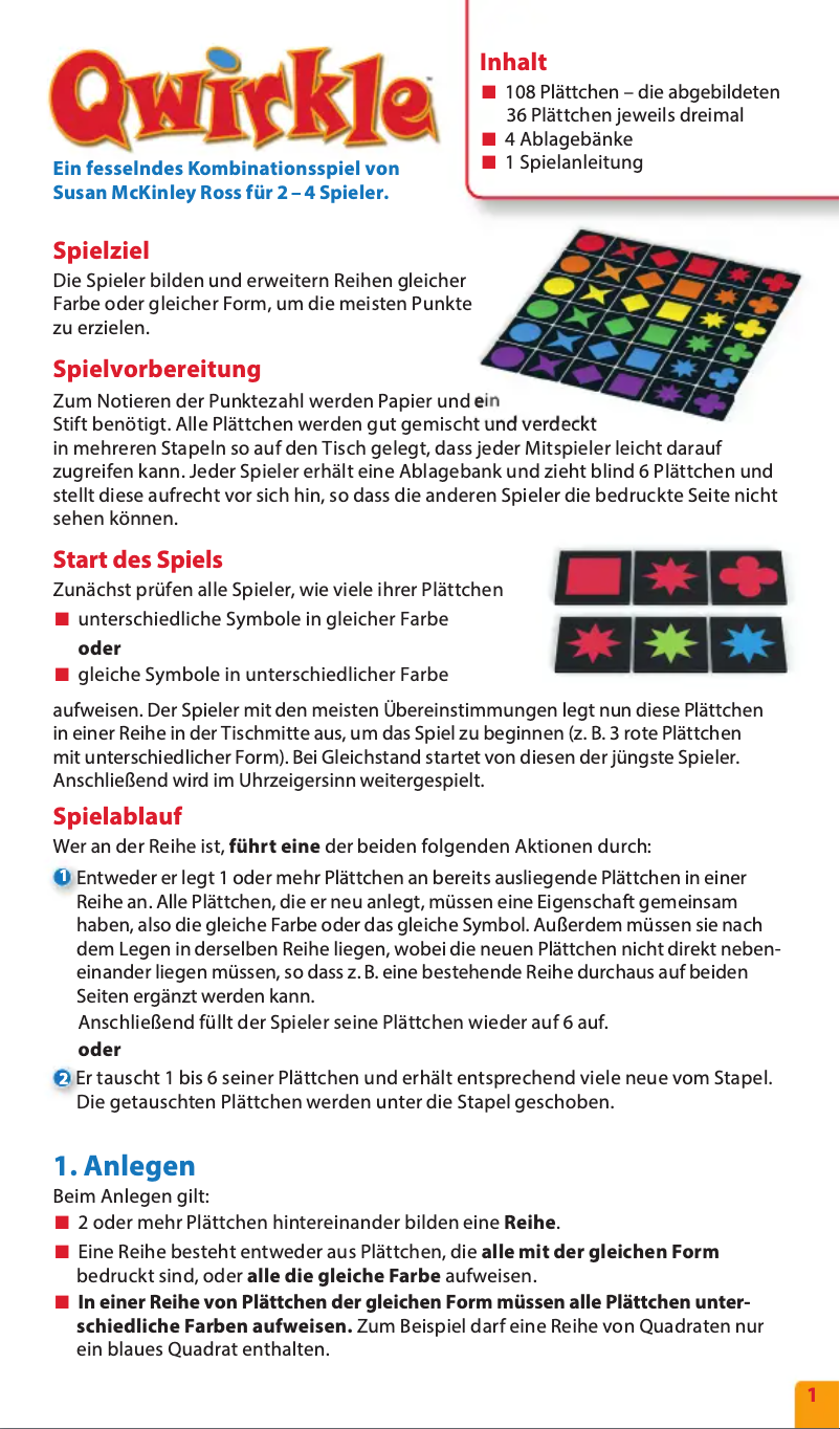 Page 1 de la notice Manuel utilisateur Schmidt Qwirkle