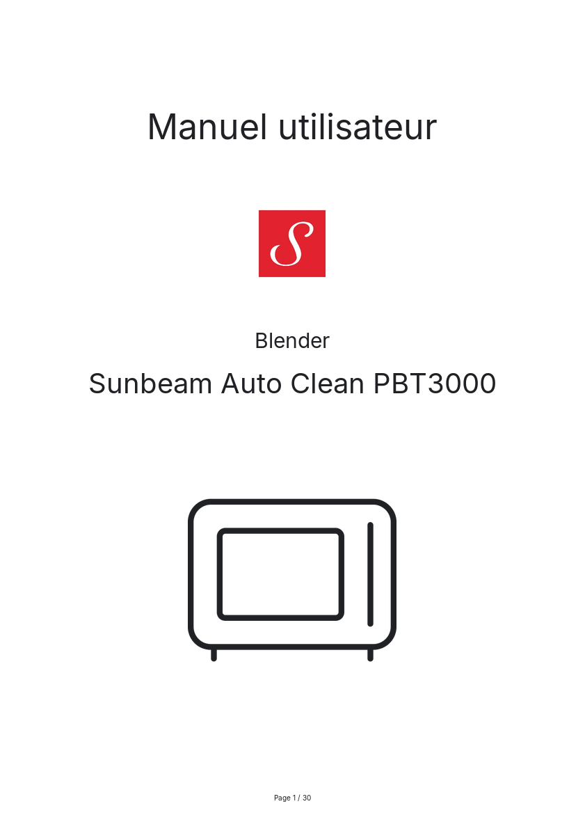 Page n°1 - Manuel utilisateur Sunbeam Auto Clean PBT3000