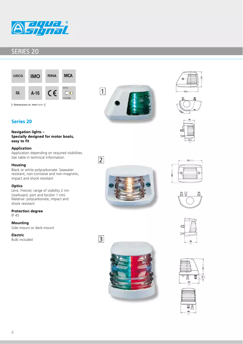 Page 1 de la notice Manuel utilisateur Aqua Signal Serie 20