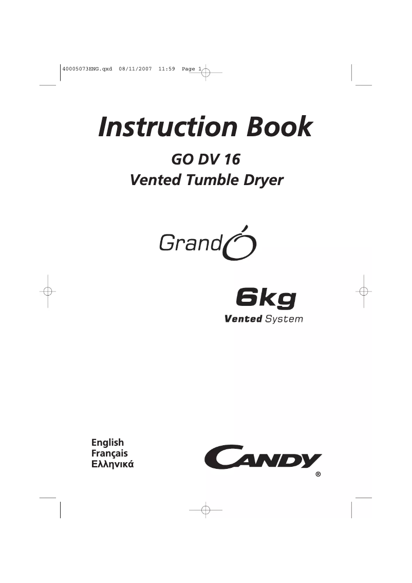 Page 1 de la notice Manuel utilisateur Candy GO DV 16-47S