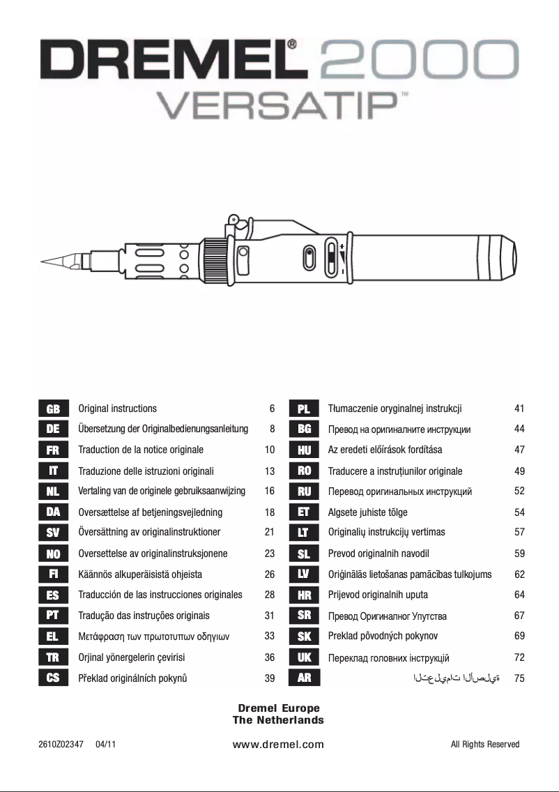 Page 1 de la notice Manuel utilisateur Dremel VersaTip Hobby