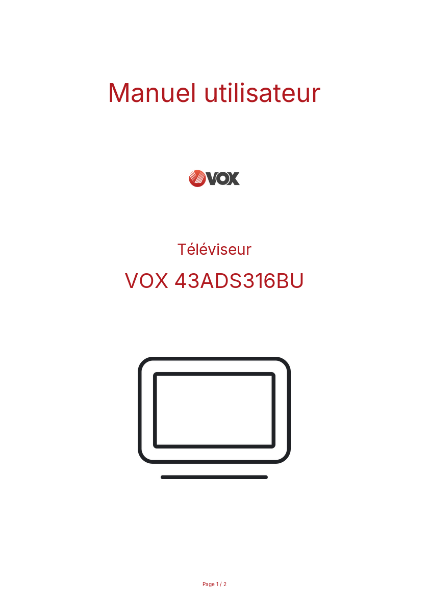 Page n°1 - Manuel utilisateur VOX 43ADS316BU