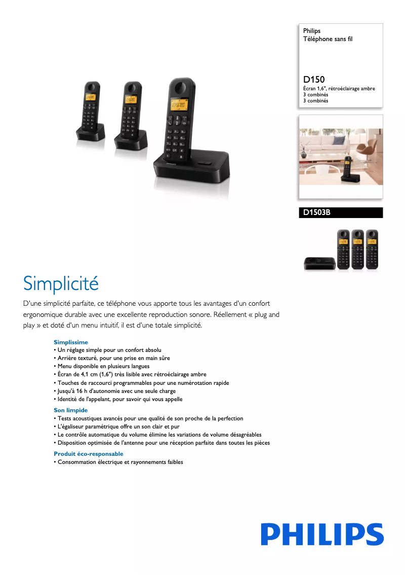 Page n°1 - Fiche technique Philips D150