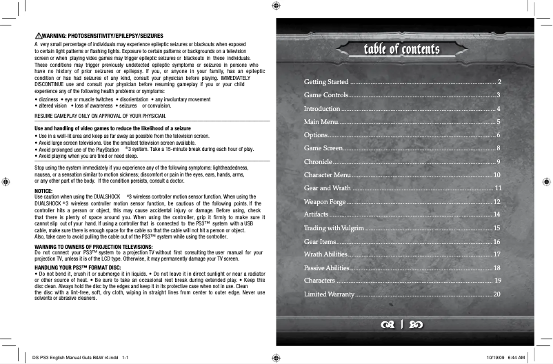 Image de la première page du manuel de l'appareil Darksiders (PS3)