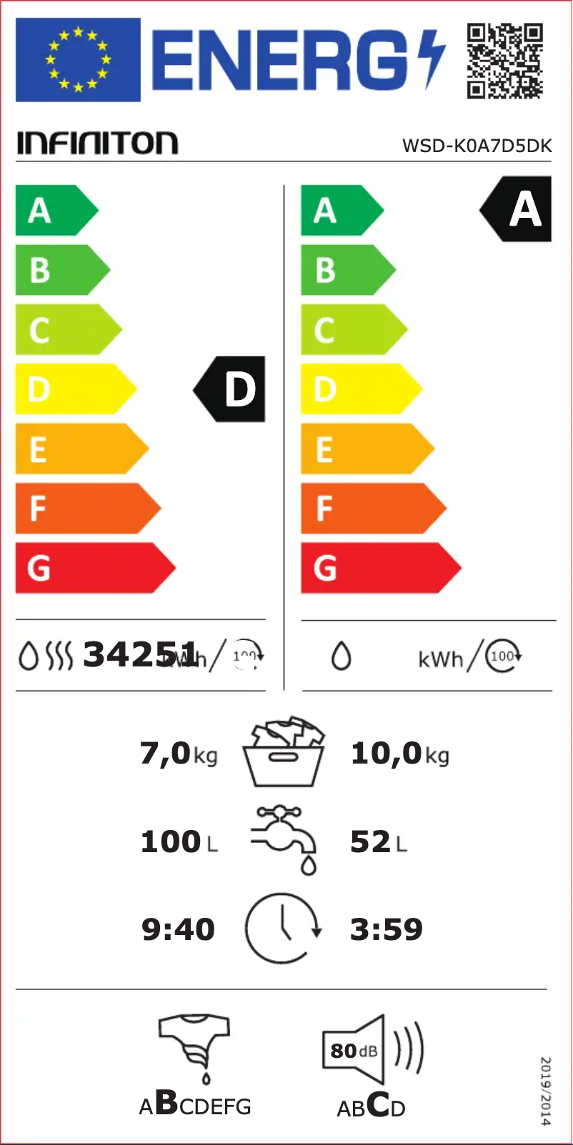 Page 1 de la notice Label énergétique Infiniton WSD-K0A7D5DK