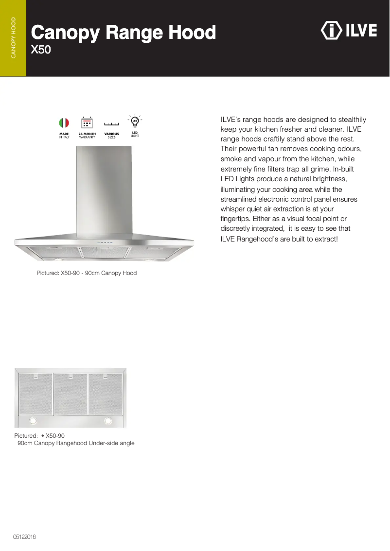 Page 1 de la notice Fiche technique Ilve X50