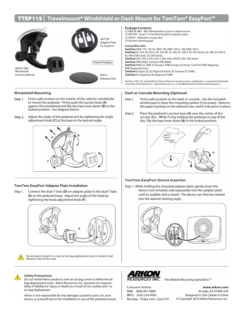 Page 1 de la notice Manuel utilisateur Arkon TTEP115