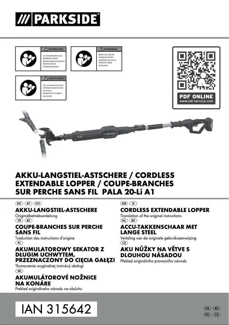 Image de la première page du manuel de l'appareil PALA 20-Li A1