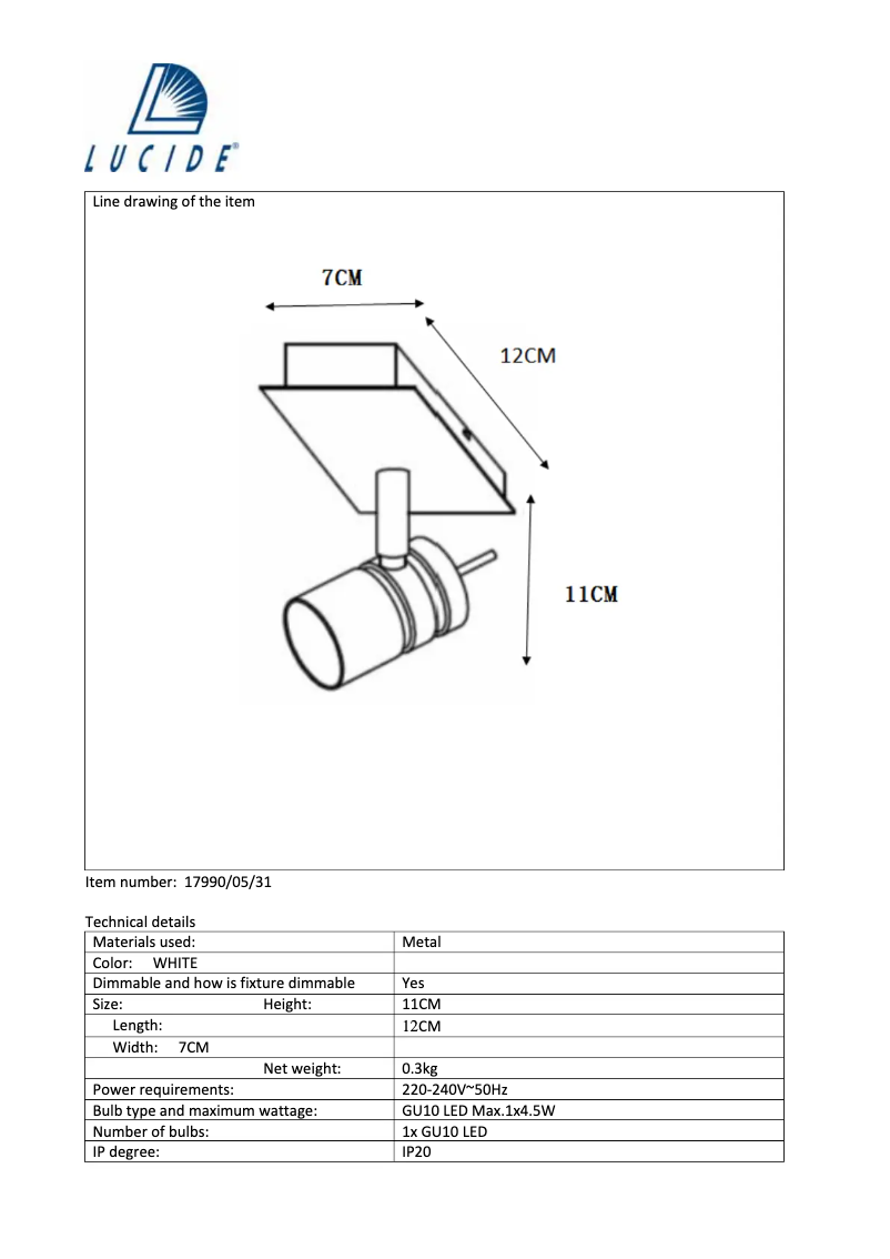 Page 1 de la notice Manuel utilisateur Lucide Twinny 17990/05/31