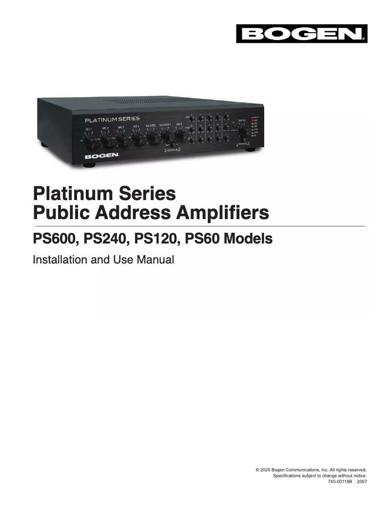 Image de la première page du manuel de l'appareil Platinum Series PS120