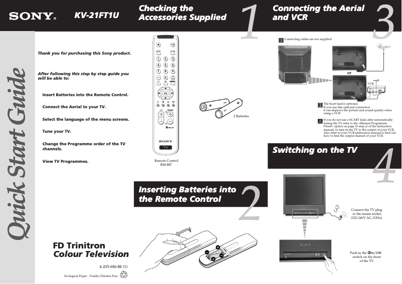 Page 1 de la notice Guide d'installation Sony KV-21FT1U