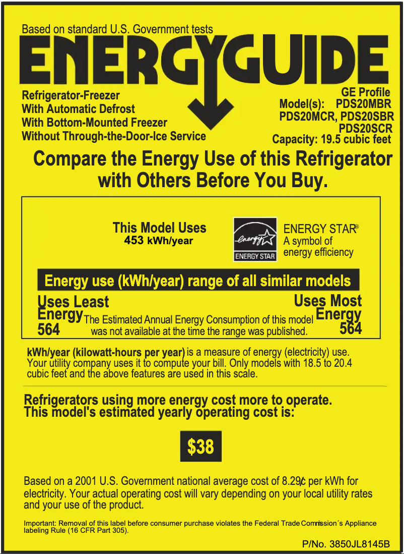Page n°1 - Label énergétique GE Profile PDS20SCRLSS