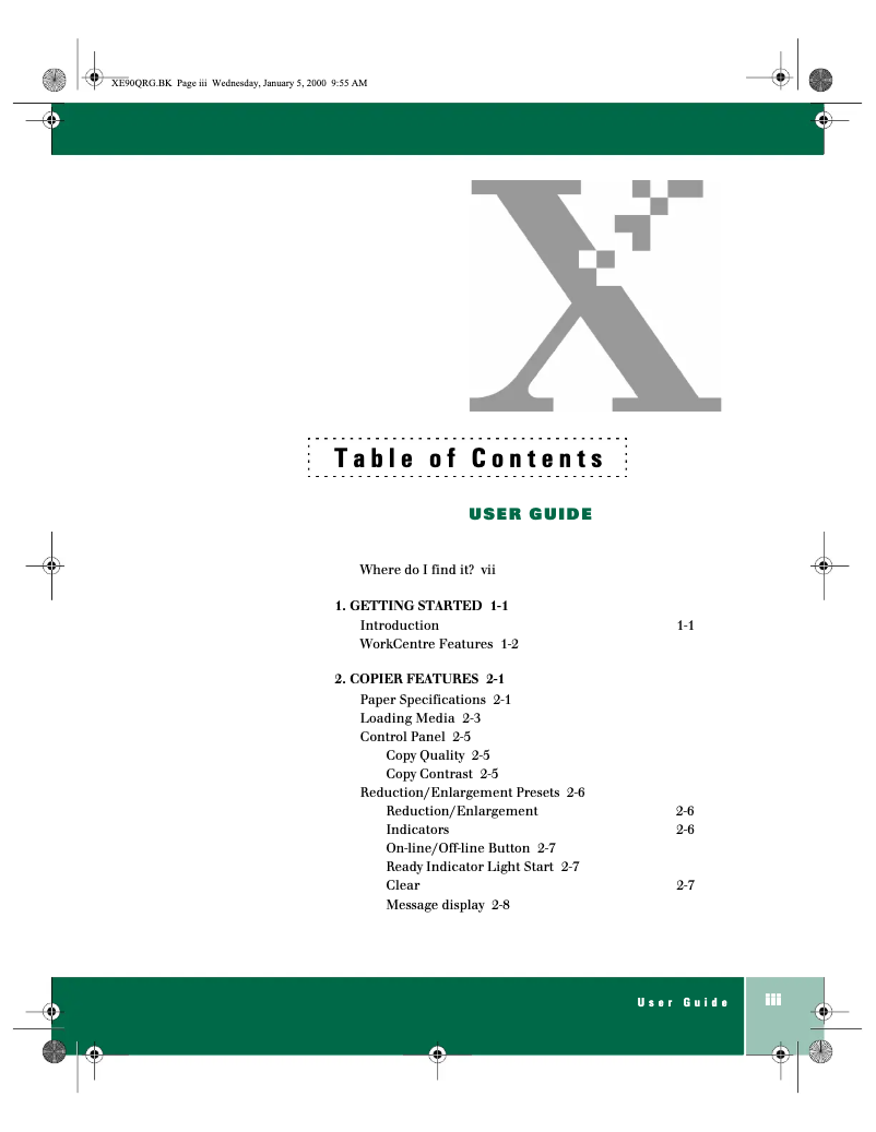 Page 1 de la notice Manuel utilisateur Xerox WorkCentre XE90