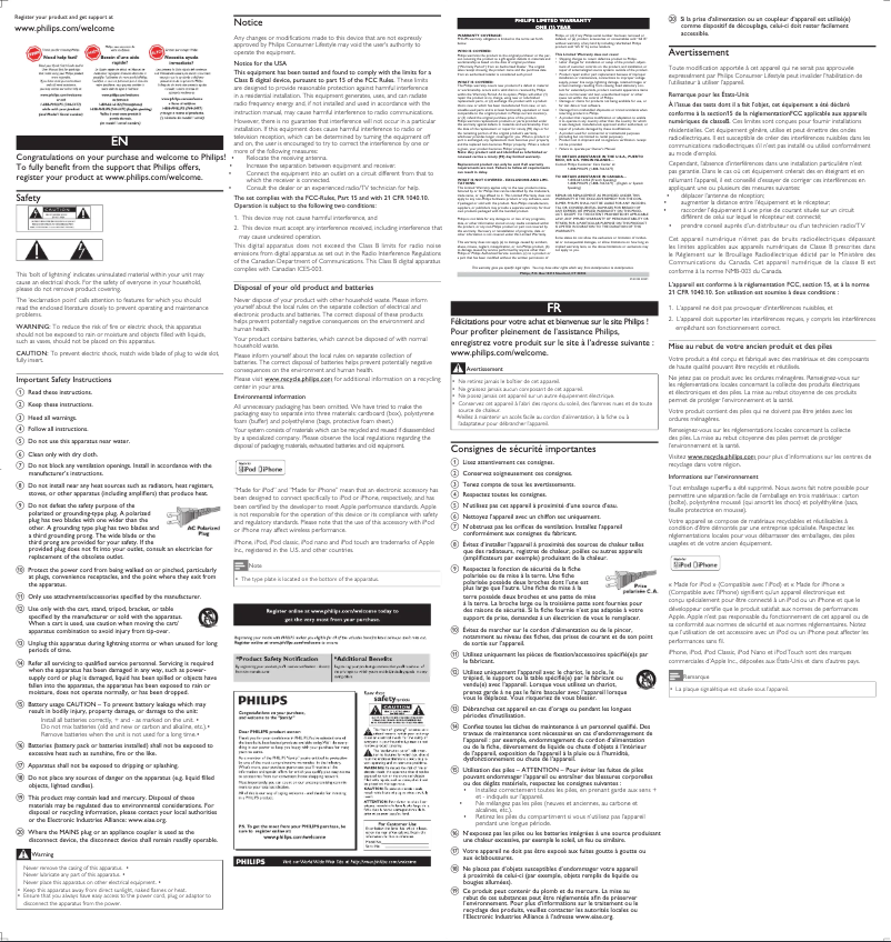 Page 1 de la notice Mode d'emploi Philips DS3020