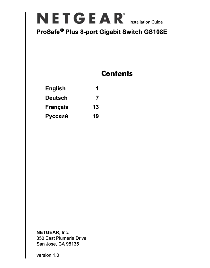 Page n°1 - Guide d'installation Netgear GS108Ev2