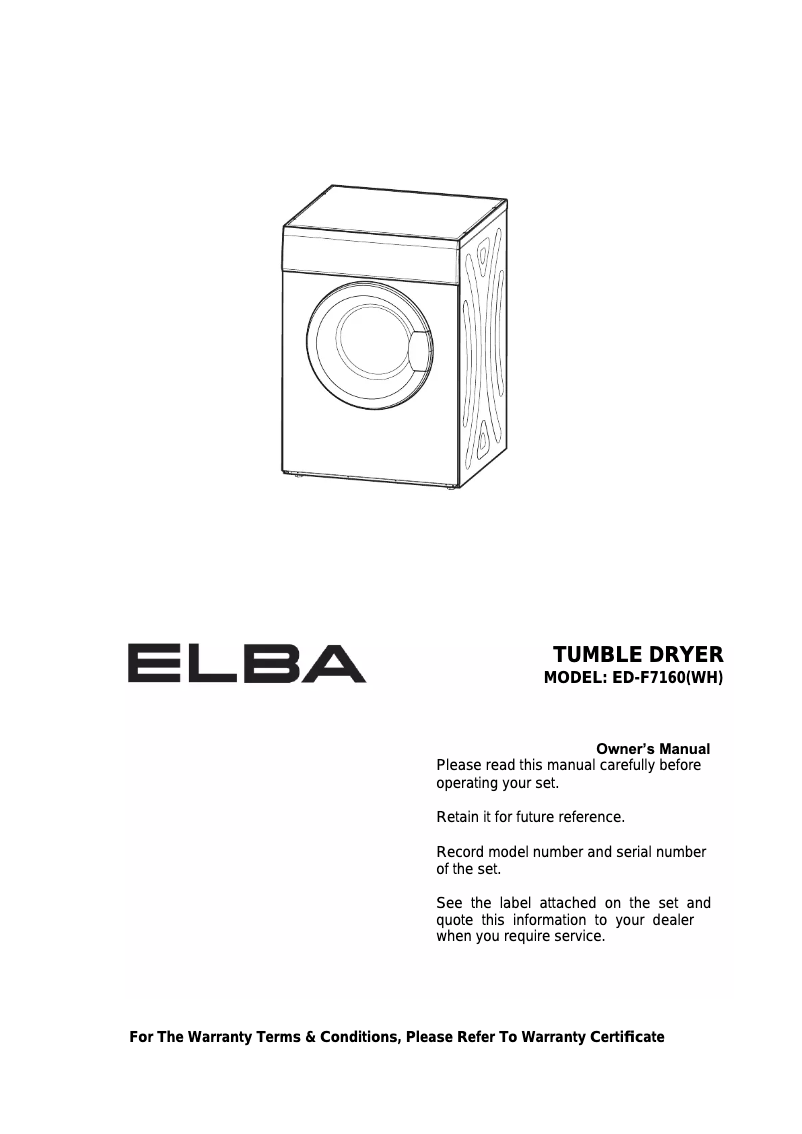 Page n°1 - Manuel utilisateur Elba ED-F7160(WH)