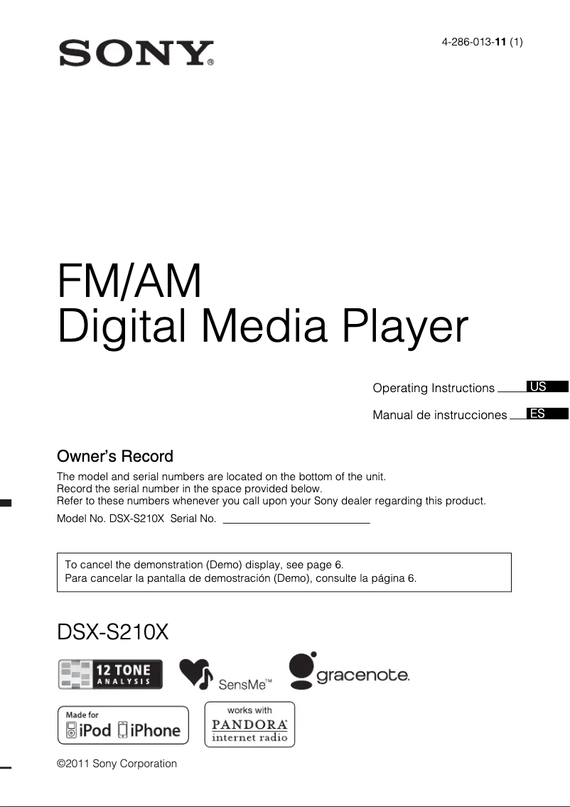 Image de la première page du manuel de l'appareil DSX-S210X