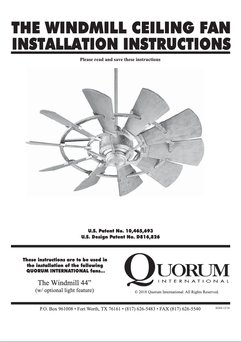 Página 1 del manual Manual de usuario Quorum International Windmill 94410-9