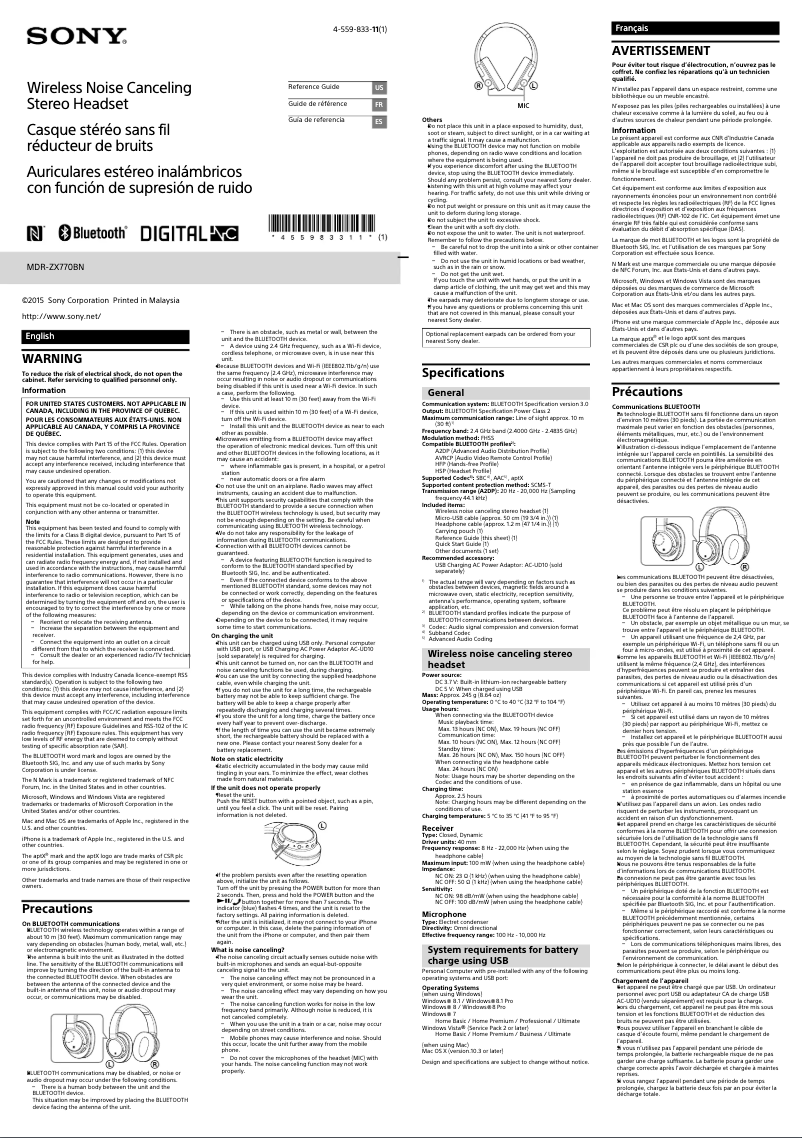 Página 1 del manual Manual de usuario Sony MDR-ZX770BN