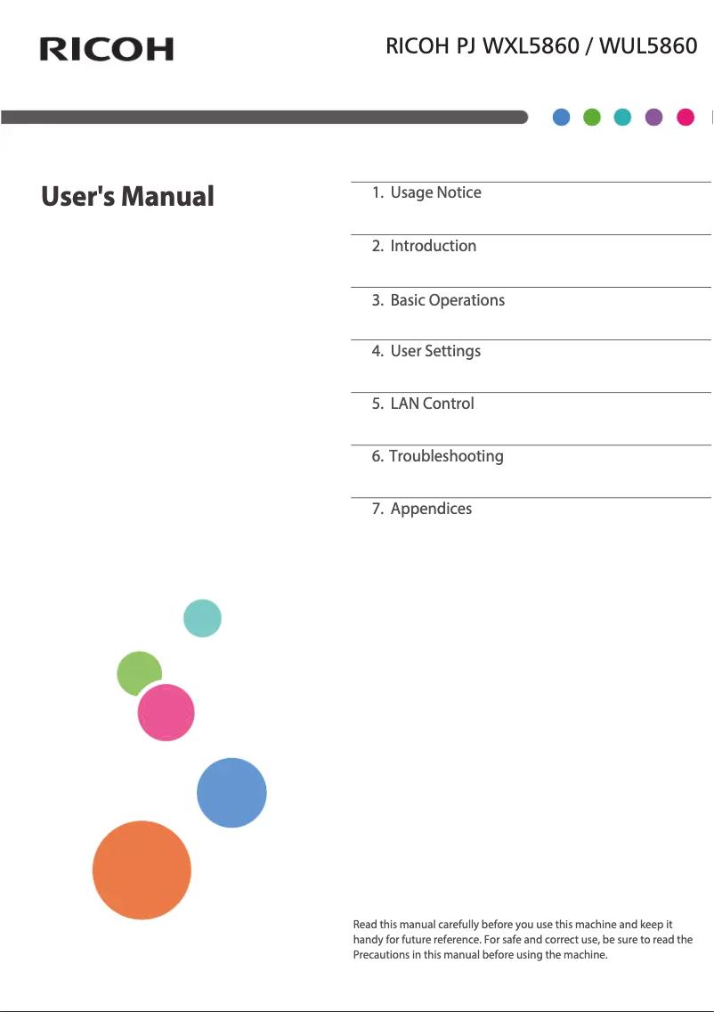 Page 1 de la notice Manuel utilisateur Ricoh PJ WUL5860