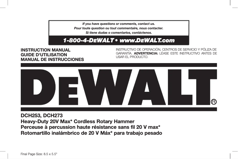 Page 1 de la notice Manuel utilisateur DeWalt DCH273