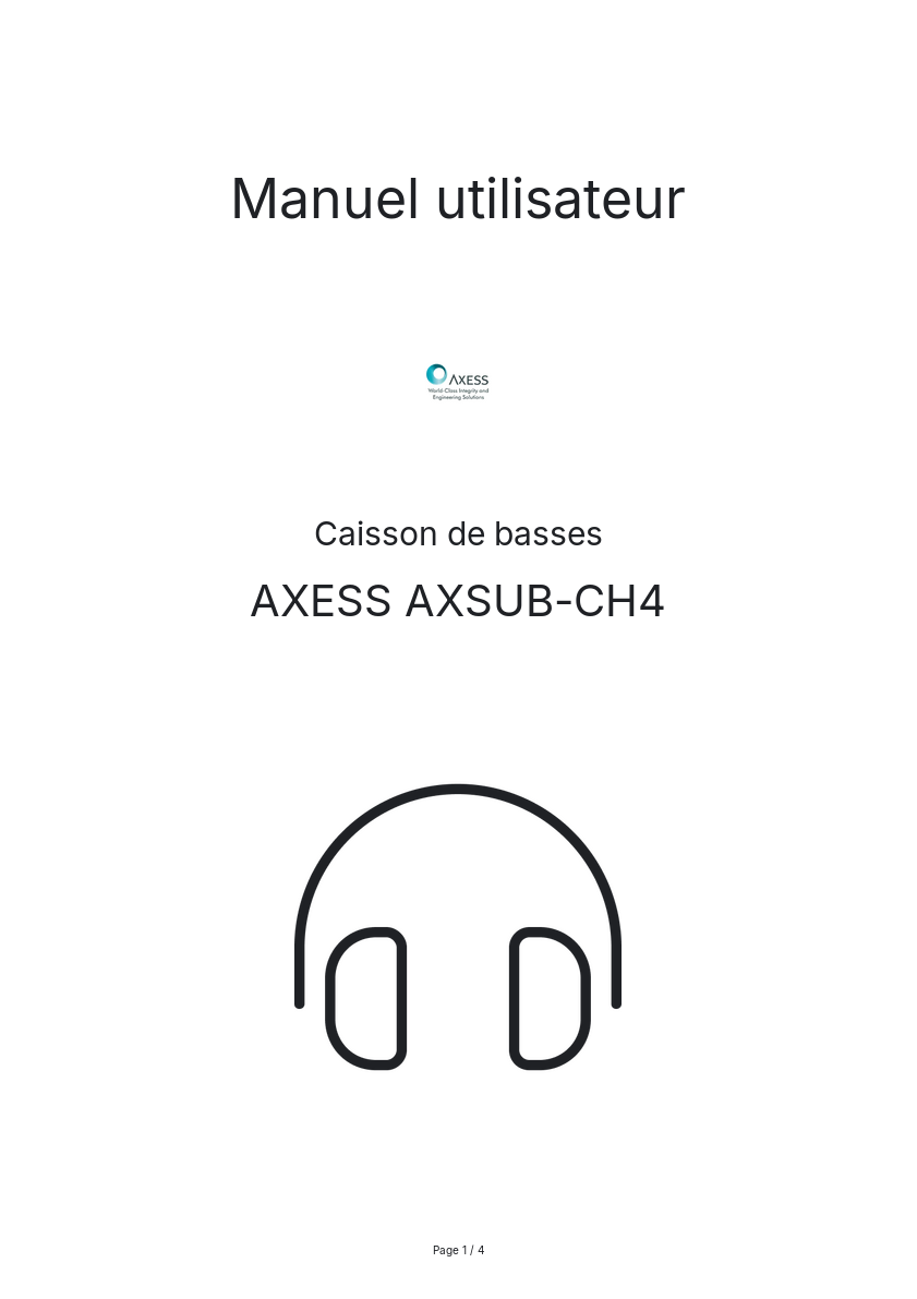 Page n°1 - Manuel utilisateur AXESS AXSUB-CH4
