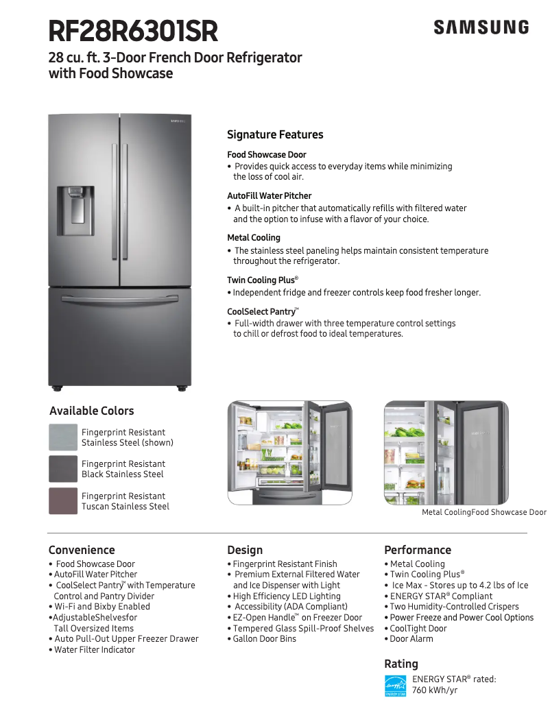 Page 1 de la notice Fiche technique Samsung RF28R6301SR