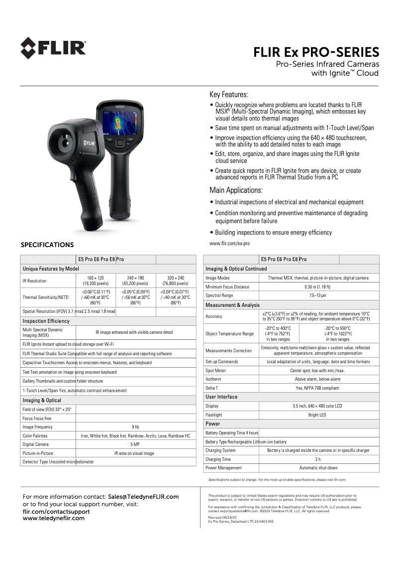 Page 1 de la notice Fiche technique FLIR E6 Pro