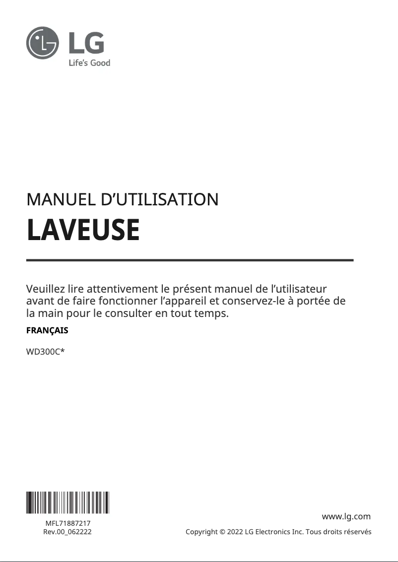 Page 1 de la notice Manuel utilisateur LG WD300CB