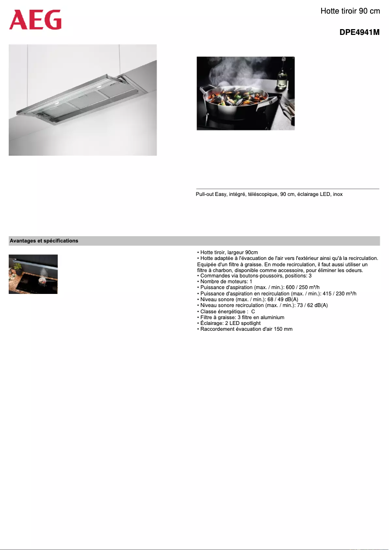 Page n°1 - Fiche technique AEG DPE4941M
