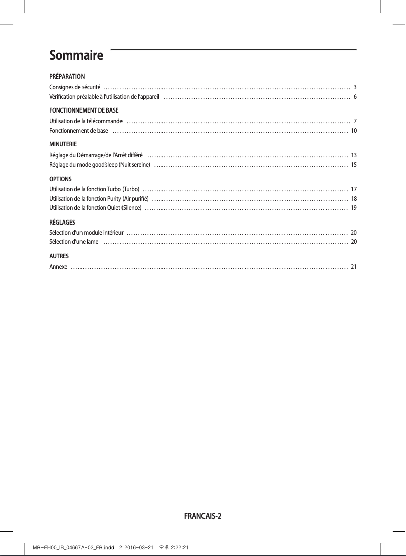 Page 1 de la notice Manuel utilisateur Samsung MR-EH00