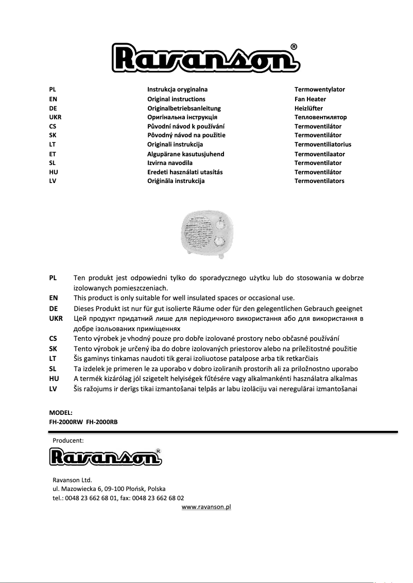 Page 1 de la notice Manuel utilisateur Ravanson FH-2000RB