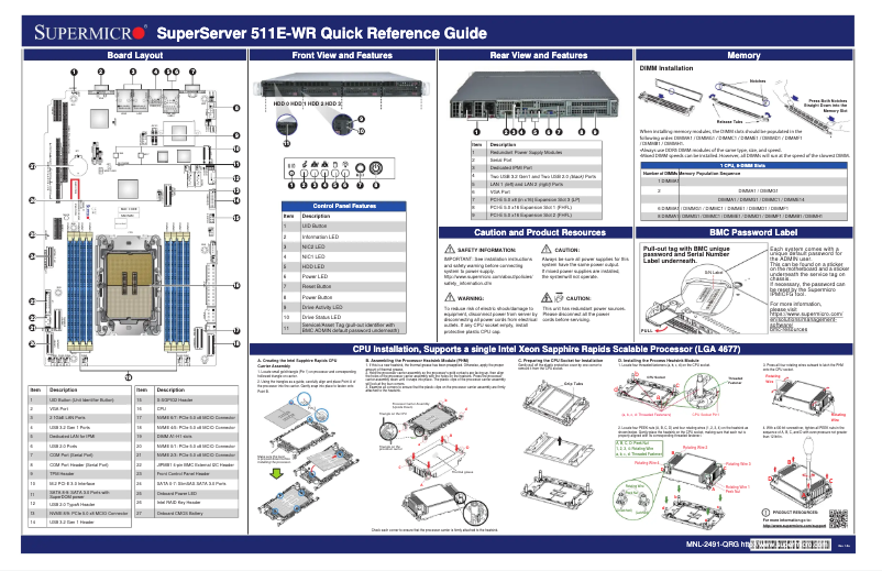 Page 1 de la notice Guide de démarrage rapide Supermicro SuperServer SYS-511E-WR