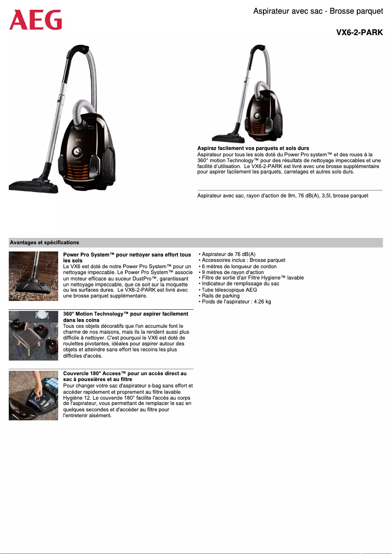 Page n°1 - Manuel utilisateur AEG VX6-2-PARK